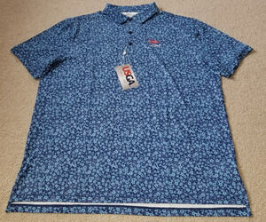 NWT Mens Shirt-USGA-123rd US OPEN-GOLF-navy blue 'Geranium' floral knit polo-XL